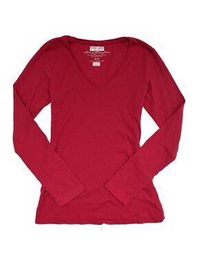 Y2K Street Legal Red Fitted V Neck Long Sleeve Top Sz M Basic 2000s Layering